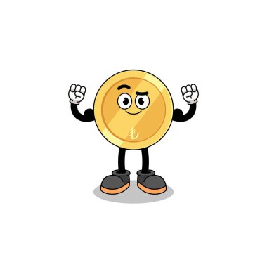 Kas gücü ve karakter tasarımı ile poz veren Türk Lirası maskot çizgi filmi