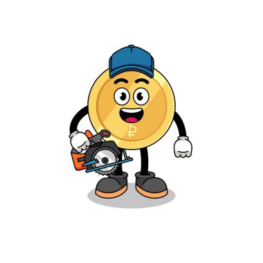 Bir ahşap işçisi olarak Rus rublesinin çizgi film çizimi, karakter tasarımı