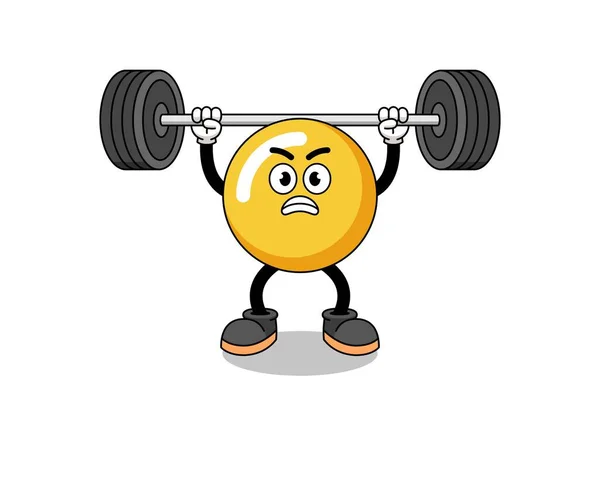 Egg Yolk Mascot Cartoon Lifting Barbell Character Design — Stock Vector