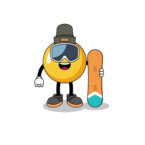Yumurta Sarısı Karikatürü Snowboard Oyuncusu Karakter Tasarımı — Stok Vektör