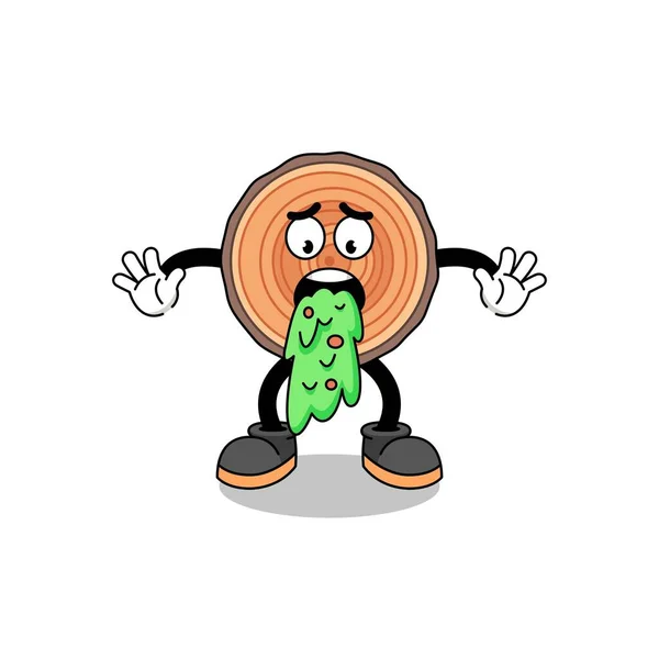 Wood Trunk Mascot Cartoon Vomiting Character Design — Stock Vector
