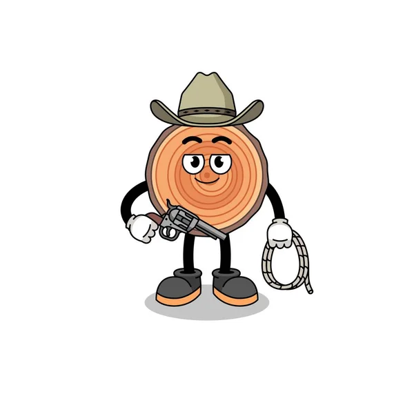 Carattere Mascotte Del Tronco Legno Come Cowboy Character Design — Vettoriale Stock