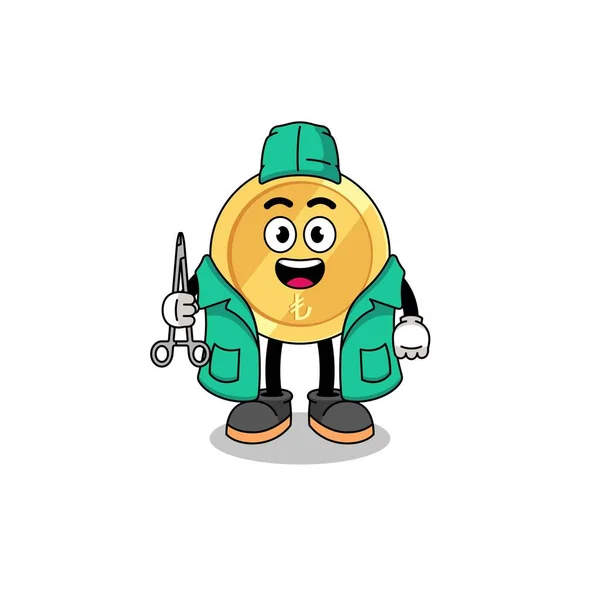 Illustration Mascotte Lire Turque Tant Que Chirurgien Character Design — Image vectorielle