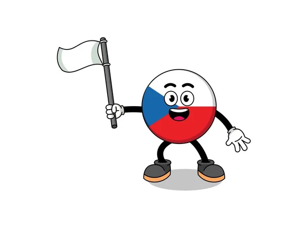 Desenhos Animados Ilustração República Checa Segurando Uma Bandeira Branca Design —  Vetores de Stock