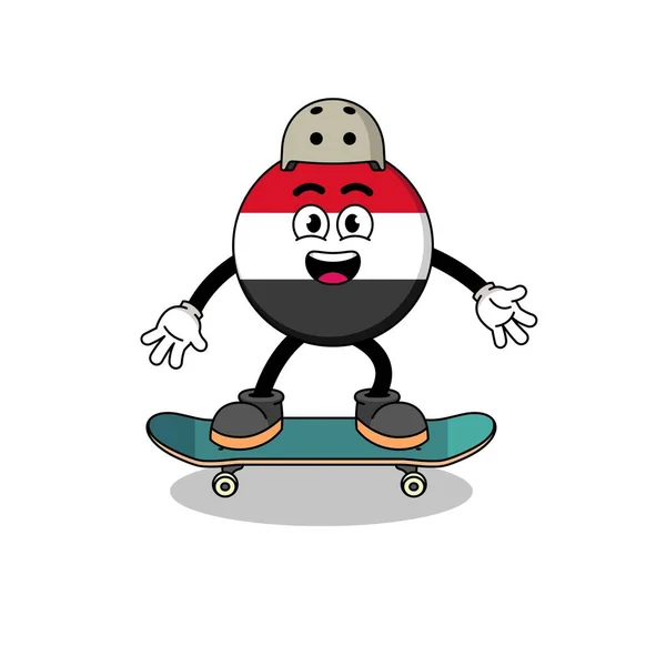 Mascote Bandeira Iêmen Jogando Skate Design Personagem — Vetor de Stock