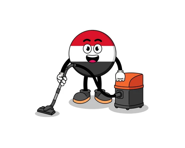 Character Mascot Yemen Flag Holding Vacuum Cleaner Character Design — Stock Vector