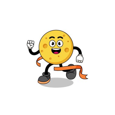 Bitiş çizgisinde çalışan yuvarlak peynirin maskot çizgi filmi, karakter tasarımı