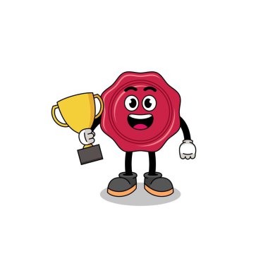 Mühürleme balmumunun çizgi film maskotu elinde bir kupa, karakter tasarımı