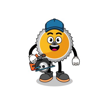 Tahta işçisi olarak testere bıçağının çizgi film çizimi, karakter tasarımı