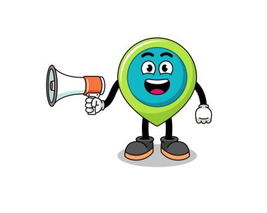 konum sembolü çizgi film illüstrasyonunda megafon, karakter tasarımı