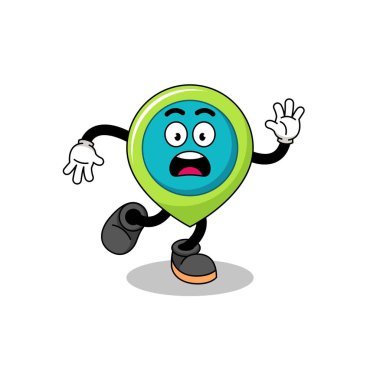 Konum simgesi kaydırma maskotu illüstrasyonu, karakter tasarımı