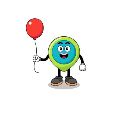 Konum sembolü karikatürü bir balon tutuyor, karakter tasarımı