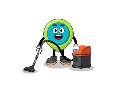 Elektrik süpürgesi ve karakter tasarımı içeren konum sembolünün karakter maskotu