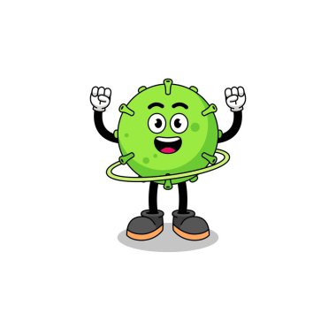 Hula hoop oynayan virüsün karakter çizimi, karakter tasarımı