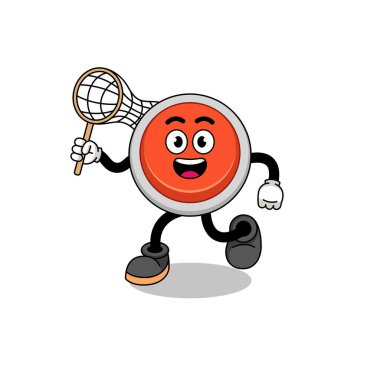 Bir kelebeği yakalayan acil durum düğmesi, karakter tasarımı