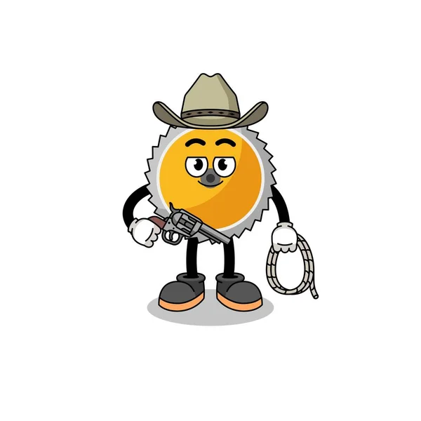 Karakter Mascotte Van Zaagblad Als Cowboy Karakter Ontwerp — Stockvector