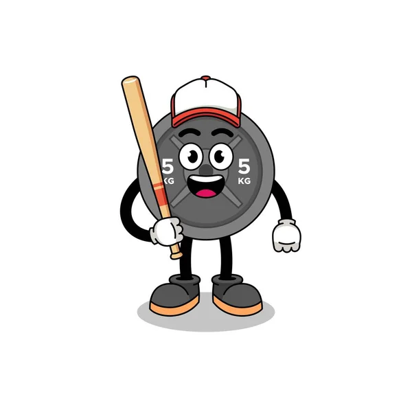 Mascotte Barbell Plate Dessin Animé Tant Que Joueur Baseball Character — Image vectorielle