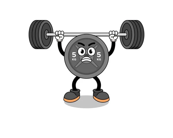 Barbell Plate Mascot Cartoon Lifting Barbell Character Design — Stock Vector