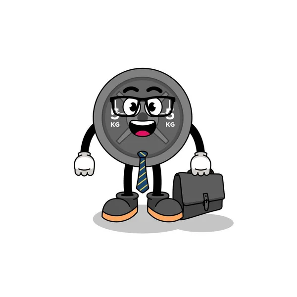 Barbell Plate Mascot Como Hombre Negocios Diseño Personajes — Vector de stock