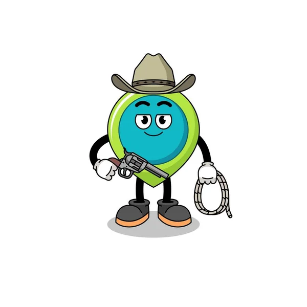 Karakter Mascotte Van Locatie Symbool Als Een Cowboy Karakter Ontwerp — Stockvector