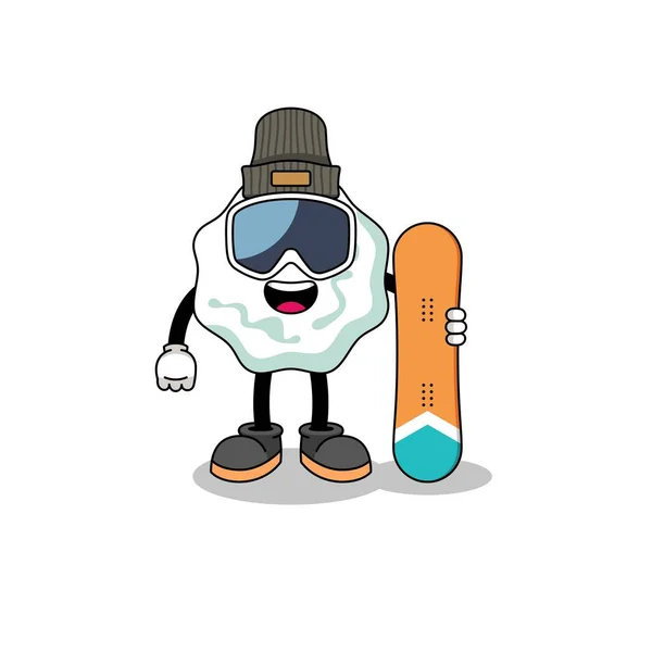 Mascot Cartoon Chewing Gum Snowboard Player Character Design — Stock Vector
