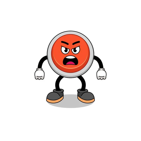 Ilustração Desenho Animado Botão Emergência Com Expressão Irritada Design Personagem — Vetor de Stock