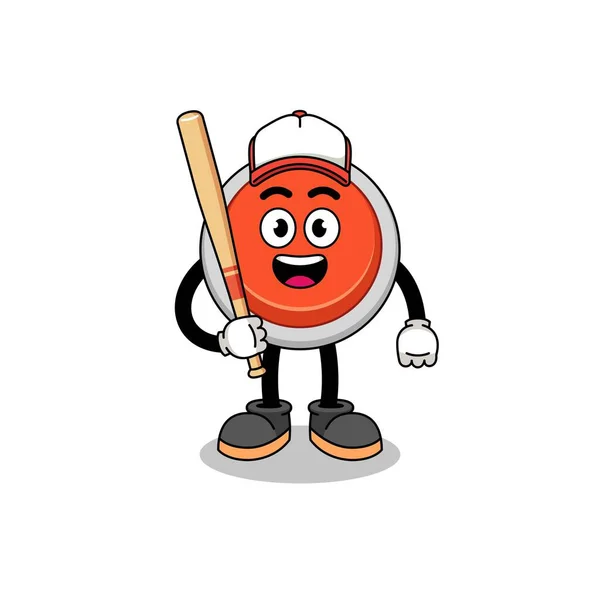 Bande Dessinée Mascotte Bouton Urgence Tant Que Joueur Baseball Character — Image vectorielle
