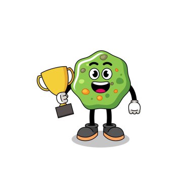 Çizgi film maskotu kusmuk elinde kupa, karakter tasarımı