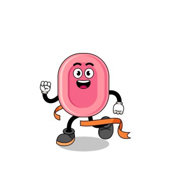 Bitiş çizgisinde çalışan maskot sabun karikatürü, karakter tasarımı