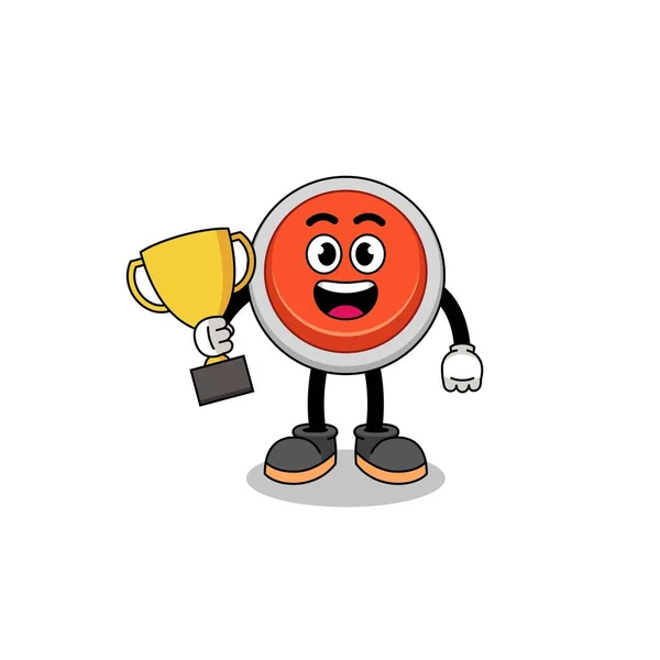 Mascote Desenhos Animados Botão Emergência Segurando Troféu Design Personagem —  Vetores de Stock