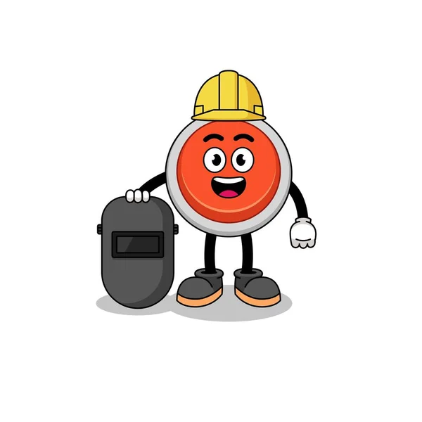 Mascot Emergency Button Welder Character Design — Stock Vector