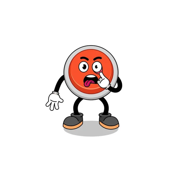 Personaje Ilustración Botón Emergencia Con Lengua Sobresaliente Diseño Caracteres — Vector de stock