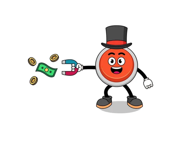 Character Illustration Emergency Button Catching Money Magnet Character Design — Stock Vector