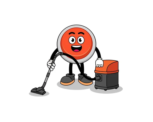 Character Mascot Emergency Button Holding Vacuum Cleaner Character Design — Stock Vector