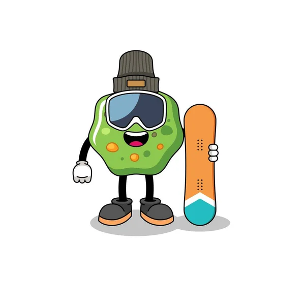 Puke Snowboard Player 마스코트 캐릭터 디자인 — 스톡 벡터