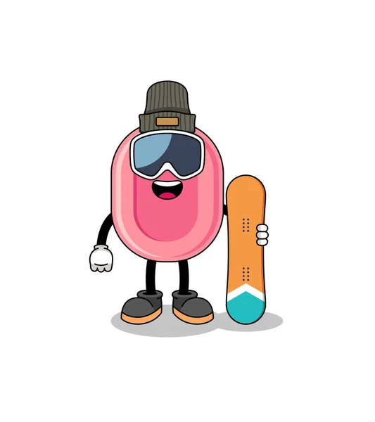 Mascotte Cartoon Van Zeep Snowboard Speler Karakter Ontwerp — Stockvector
