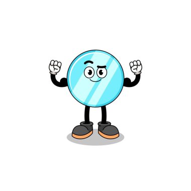 Maskot ayna karikatürü kaslı poz veriyor, karakter tasarımı