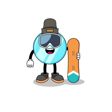 Aynalı snowboard oyuncusunun maskot çizgi filmi, karakter tasarımı