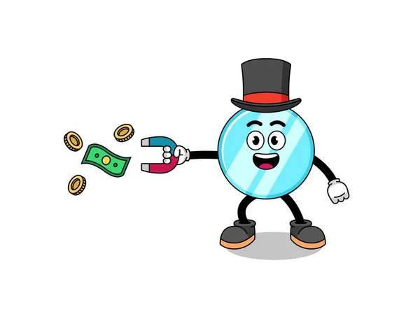 Character Illustration Mirror Catching Money Magnet Character Design — Stock Vector