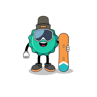 Şişe kapağı snowboard oyuncusunun maskot çizgi filmi, karakter tasarımı