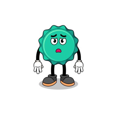 Şişe kapağı karikatür karikatürü hüzünlü yüz, karakter tasarımı