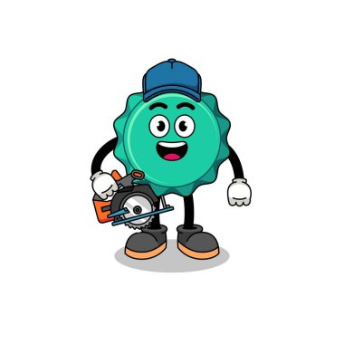 Ahşap işçisi olarak şişe kapağının çizgi film çizimi, karakter tasarımı