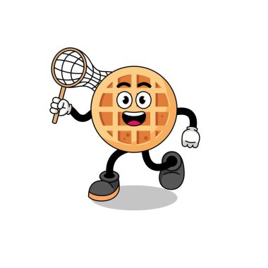 Kelebek yakalayan daire waffle karikatürü, karakter tasarımı