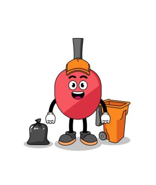 Masa tenisi raketinin bir çöp toplayıcısı olarak tasviri, karakter tasarımı