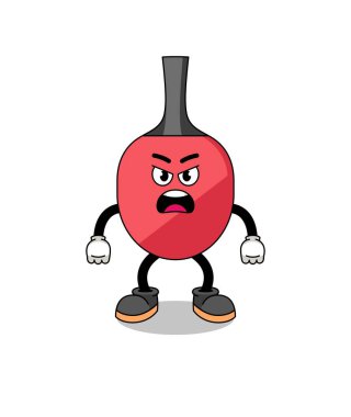 Masa tenisi raketi karikatür çizimi kızgın ifade, karakter tasarımı