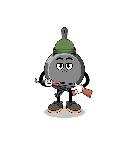 Cartoon Frying Pan Soldier Character Design — Stock Vector
