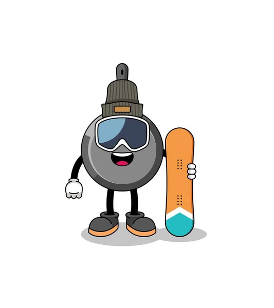 Maskottchen Cartoon Der Pfanne Snowboard Spieler Charakter Design — Stockvektor