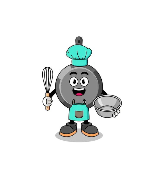 Illustration Poêle Frire Tant Que Chef Boulangerie Character Design — Image vectorielle