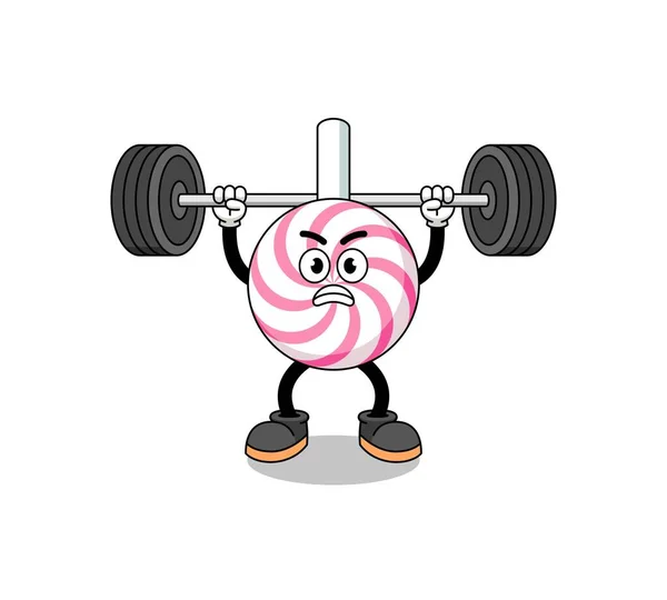 Lolipop spiral maskot çizgi filmi halter kaldırıyor, karakter tasarımı