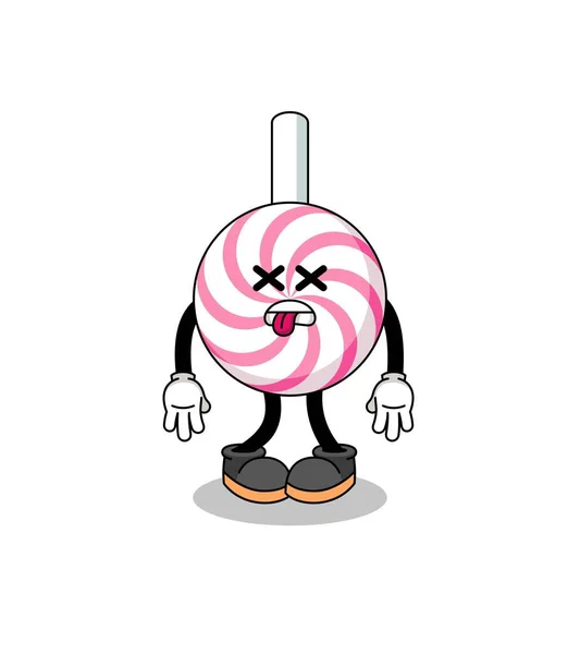 Pirulito Espiral Mascote Ilustração Está Morto Design Personagem —  Vetores de Stock